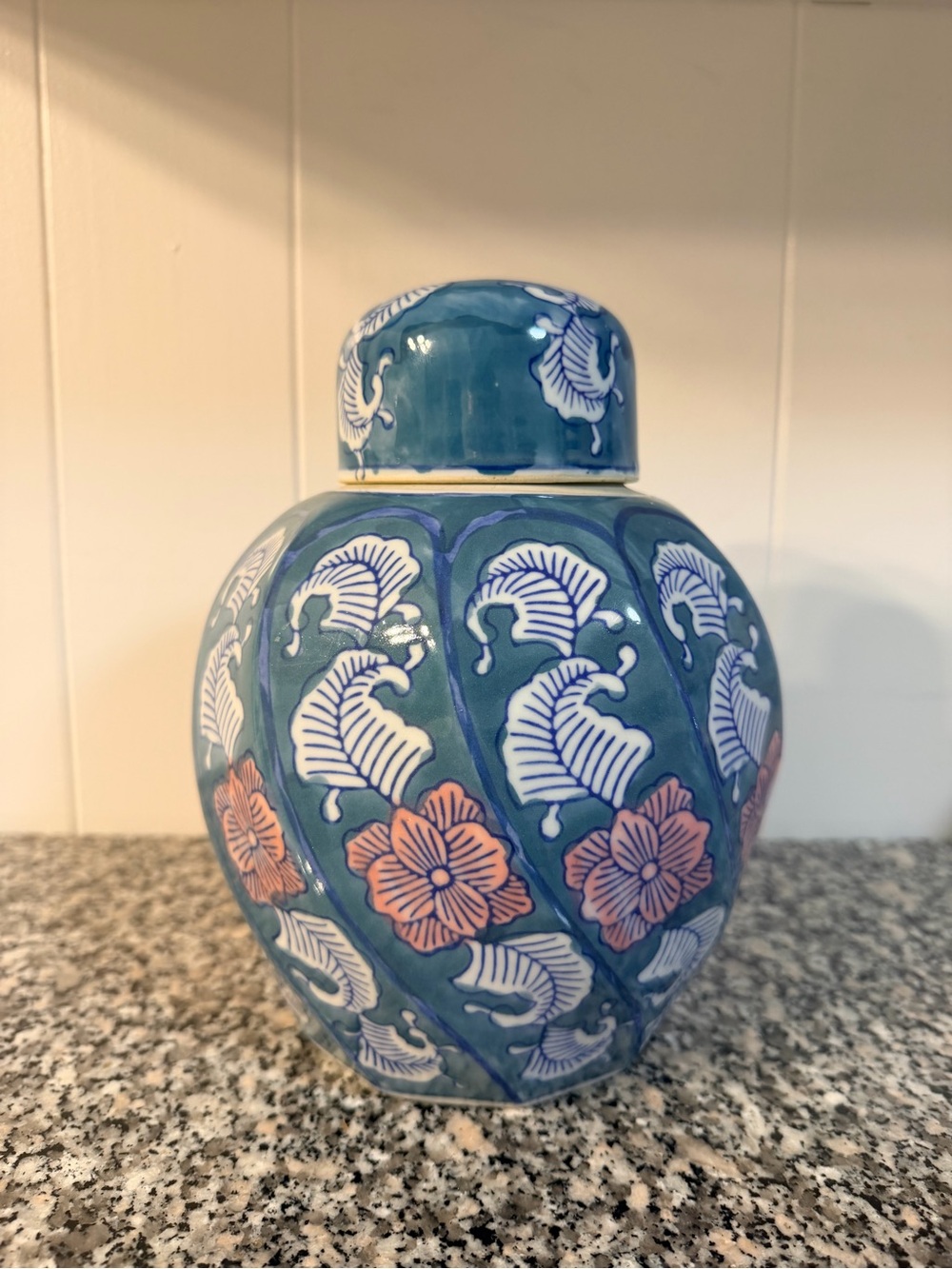 Decorative Teal Floral Ceramic Ginger Jar